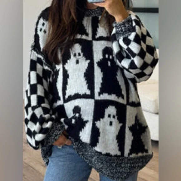 Oversized Checkered Ghost Sweater - Picture 1 of 2